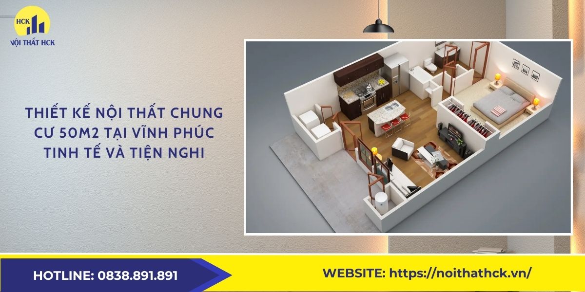 Thiết kế nội thất chung cư 50m2 tại Vĩnh Phúc tinh tế và tiện nghi