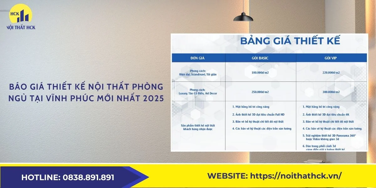 Báo giá thiết kế nội thất phòng ngủ tại Vĩnh Phúc mới nhất 2025